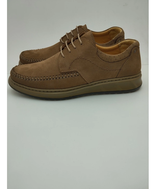 3844 % 100 DERİ ORTOPEDİK RAHAT BAĞCIKLI SARAÇLI ERKEK AYAKKABISI