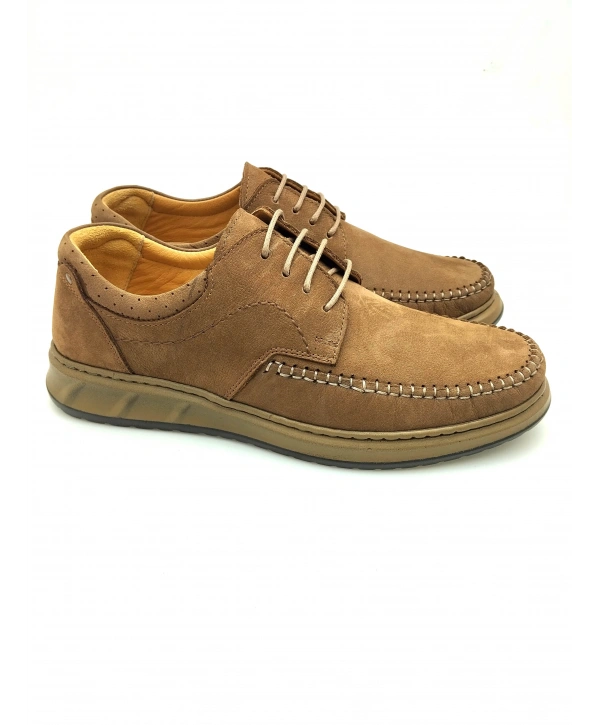 3844 % 100 DERİ ORTOPEDİK RAHAT BAĞCIKLI SARAÇLI ERKEK AYAKKABISI