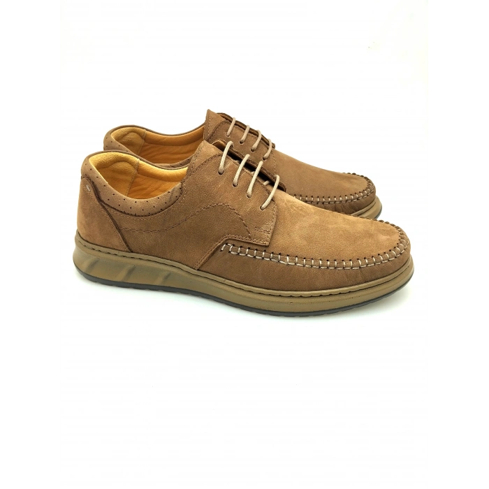 3844 % 100 DERİ ORTOPEDİK RAHAT BAĞCIKLI SARAÇLI ERKEK AYAKKABISI