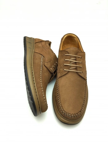 3844 % 100 DERİ ORTOPEDİK RAHAT BAĞCIKLI SARAÇLI ERKEK AYAKKABISI