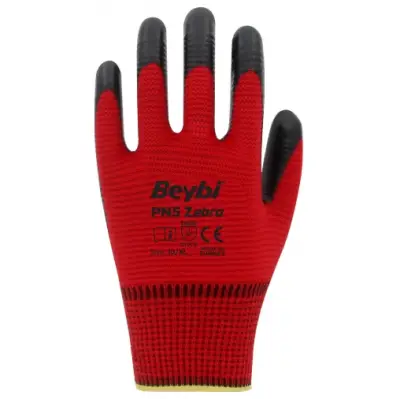 Beybi Pn5 Zebra Polyester Örme Nitril Eldiven