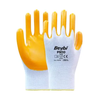 Beybi PN10 Sarı Polyester Örme Nitril Eldiven