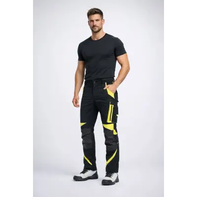 NeoFlex Siyah-Sarı Çok Cepli Teknik İş Pantolonu