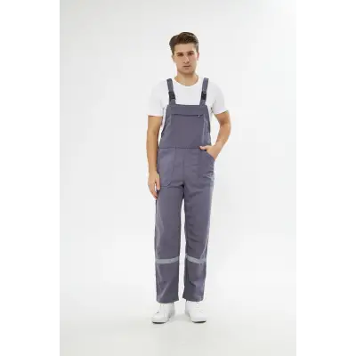 Orange Safety Bahçıvan İş Tulumu Reflektörlü %100 Pamuk Gri