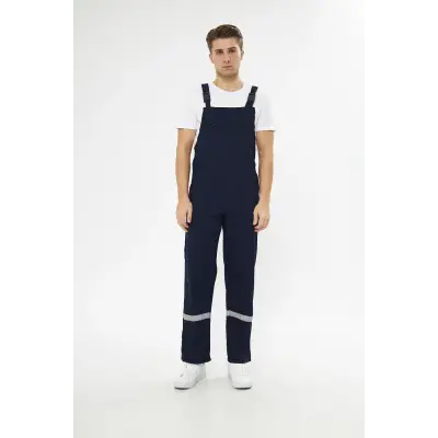 Orange Safety Bahçıvan İş Tulumu Reflektörlü %100 Pamuk Lacivert