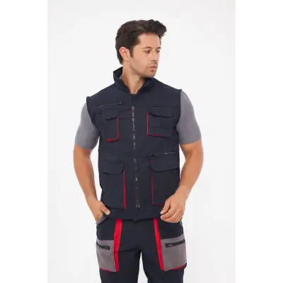 Orange Safety Harman Karışımı Lacivert Çok Cepli Yelek