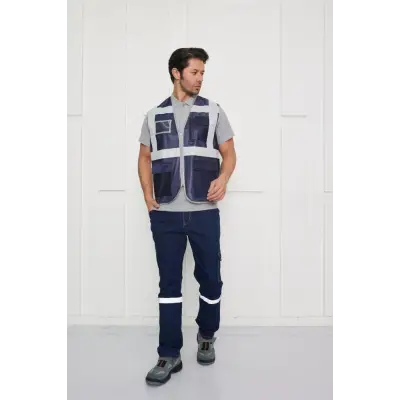 Orange Safety Lacivert Mühendis Tipi İkaz Yeleği