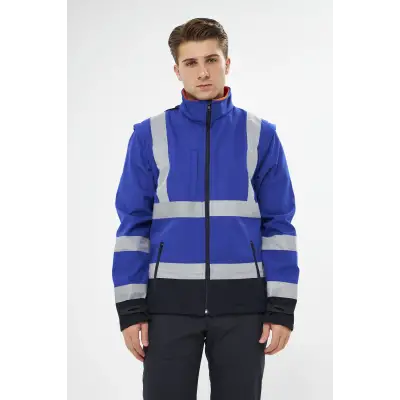 Orange Safety Saks Mavi Softshell Mont Kolları Çıkmalı Reflektörlü