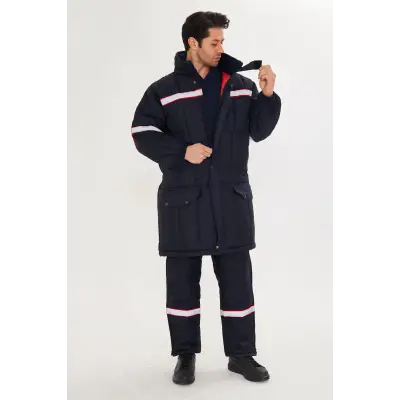 Orange Safety Şişme SHD Soğuk Hava Montu + Soğuk hava Tulum Takım Reflektörlü Lacivert