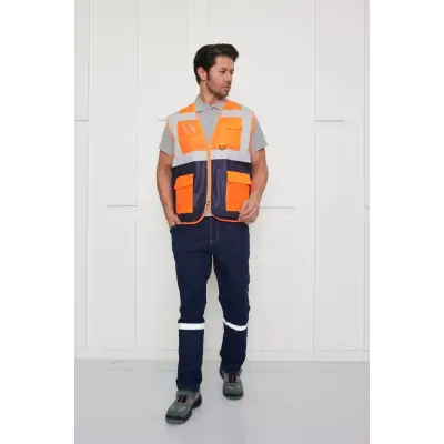 Orange Safety Turuncu-Lacivert Mühendis Tipi İkaz Yeleği