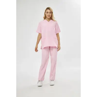 Orange Safety V Yaka Treecotton Pembe Hemşire Takım Scrubs Forma