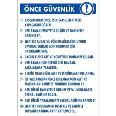 Pvc Levha Önce Güvenlik 35*50