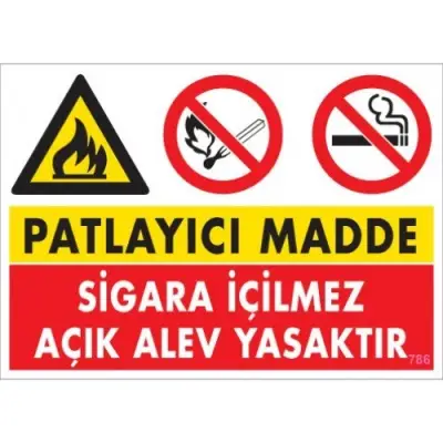 Pvc Levha Patlayıcı Madde Sigara İçilmez Açık Alev Yasaktır 25X35 Cm
