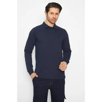 Sweat t-shırt Polo Yaka Kışlık Uzun Kol Gri