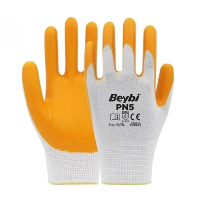 Beybi Eldiven Pn5 Nitril Sarı Beyaz Iş Eldiveni