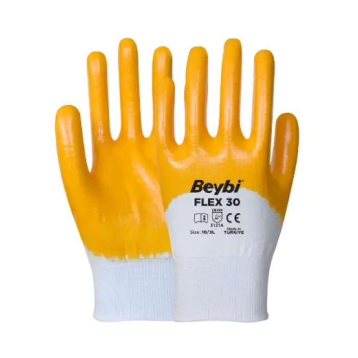 Beybi Flex30 Pamuklu Nitril Sarı-Beyaz Eldiven