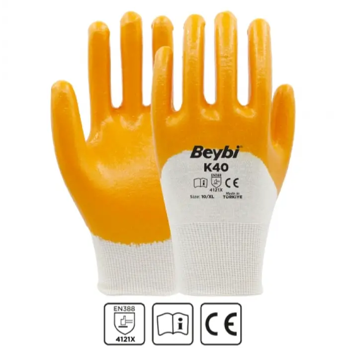 Beybi K40 Nitril Kaplı Pamuk ve Polyester Örgü Eldiven