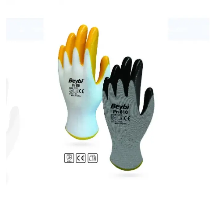 ​​​​​​​​​Beybi PN810 Kalın Örgü Astarlı Nitril İş Eldiveni - Sarı/Siyah