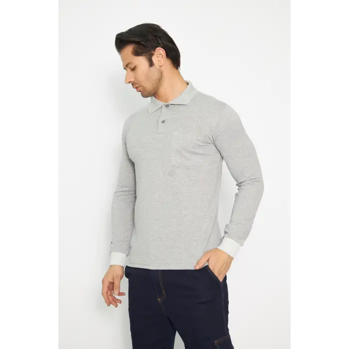 Orange Safety T-shırt Polo Yaka Lakos Uzun Kol Gri