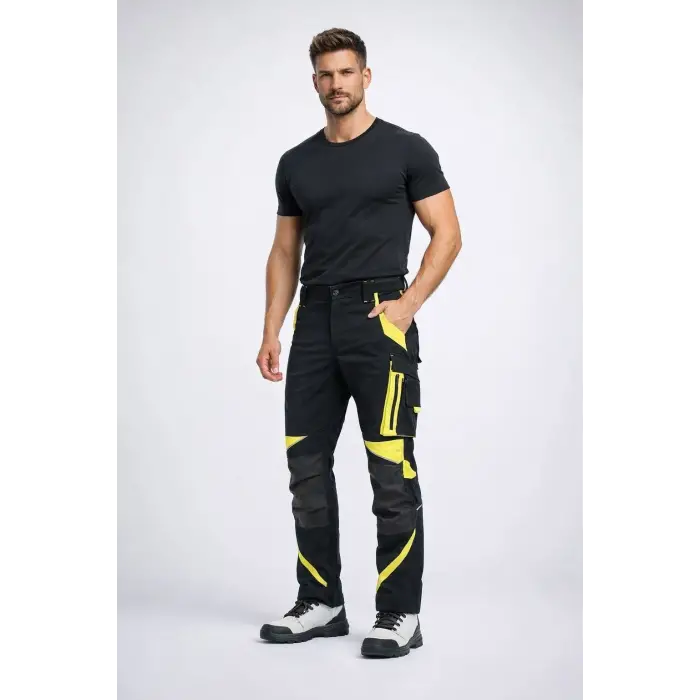 NeoFlex Siyah-Sarı Çok Cepli Teknik İş Pantolonu