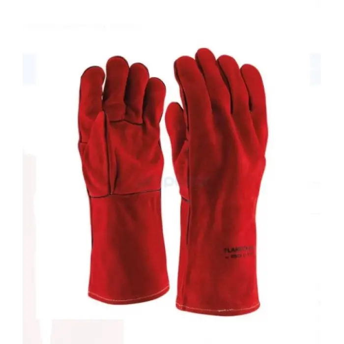 Flamefox-R-GB Rock Safety Kırmızı Deri Kaynakçı Eldiveni