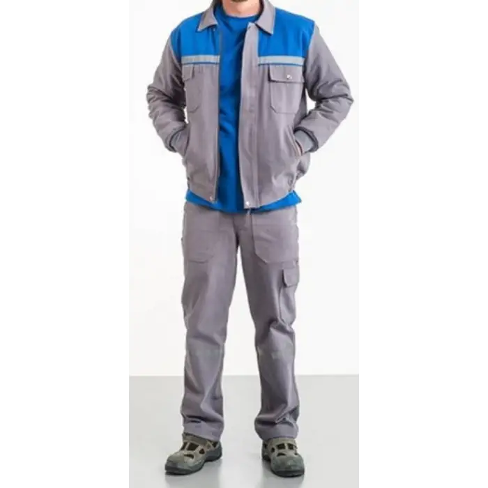 İş Takımı Gri Saks Mavi Robalı 7/7 Gabardin Kapitoneli Reflektörlü %100 Pamuk