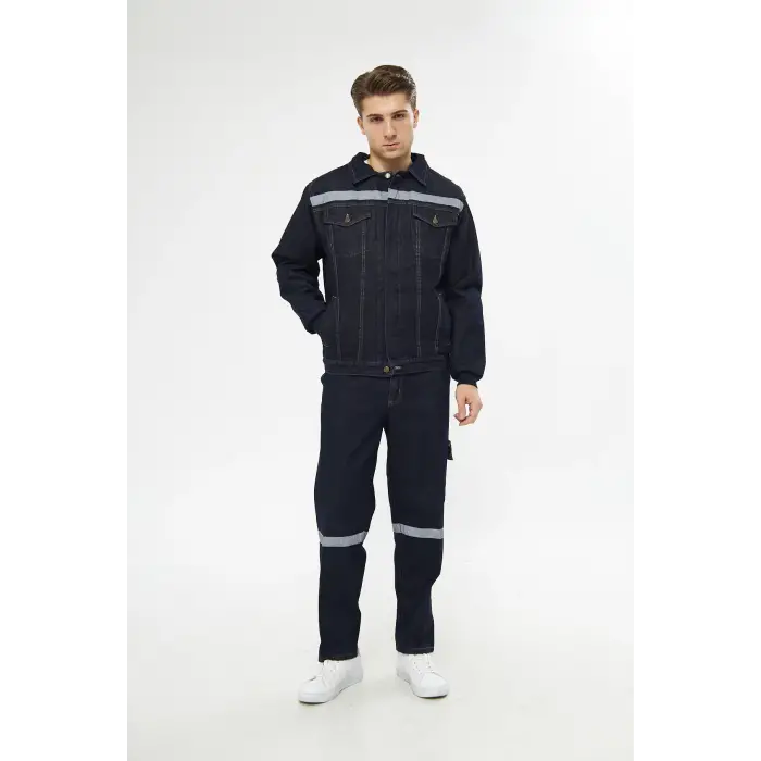 İş Takımı Kot Taşlanmış %100 Pamuk Kapitoneli Reflektörlü Kışlık