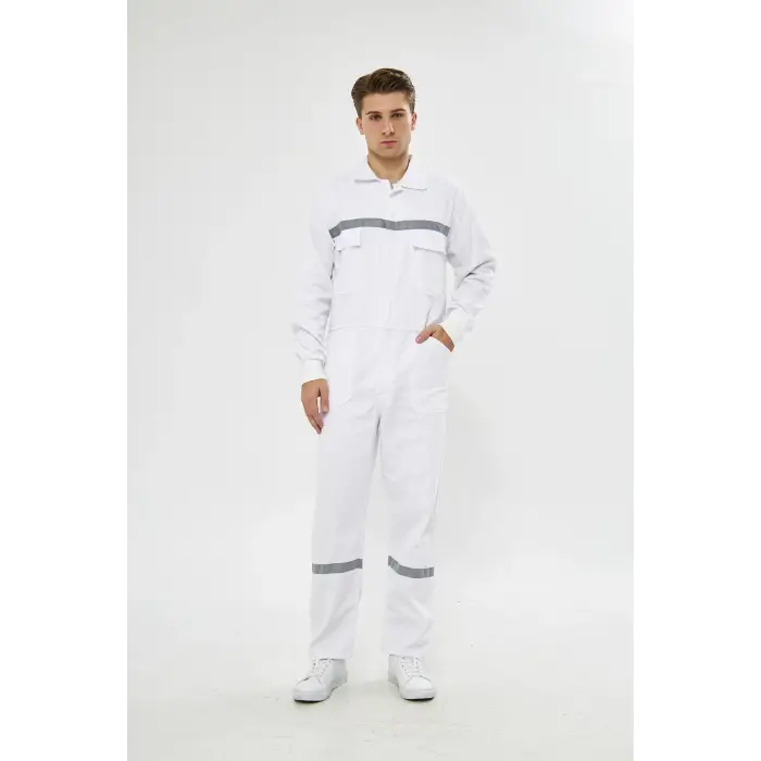 Mervem Beyaz Reflektörlü Pamuk İş Tulumu