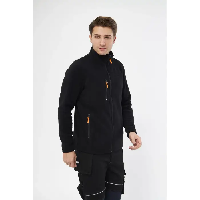 Mervem Siyah Tam Fermuarlı 3 Cepli Polar