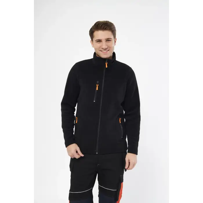 Mervem Siyah Tam Fermuarlı 3 Cepli Polar