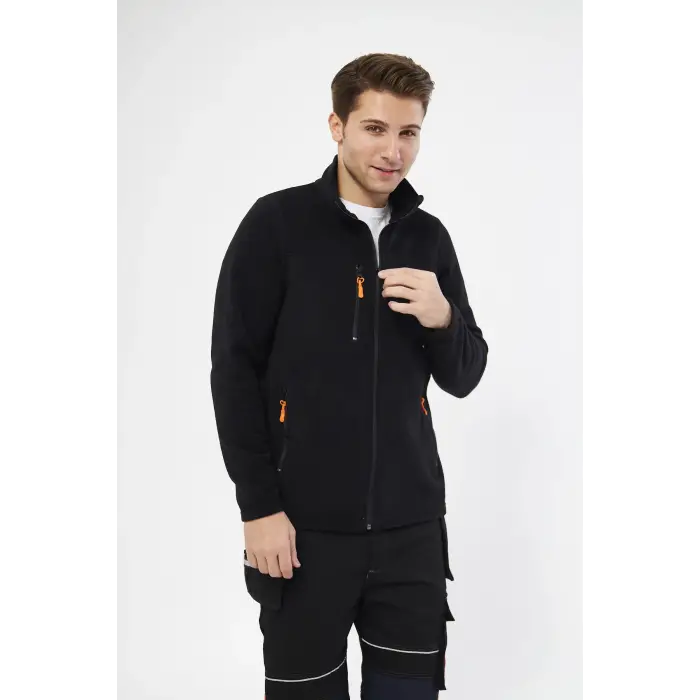 Mervem Siyah Tam Fermuarlı 3 Cepli Polar