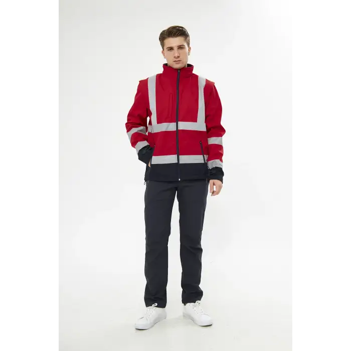 Orange Safety Softshell Mont Reflektörlü Kolları Çıkmalı Kırmızı