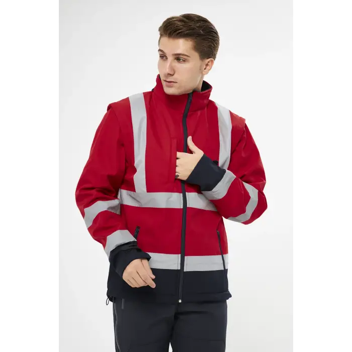 Orange Safety Softshell Mont Reflektörlü Kolları Çıkmalı Kırmızı