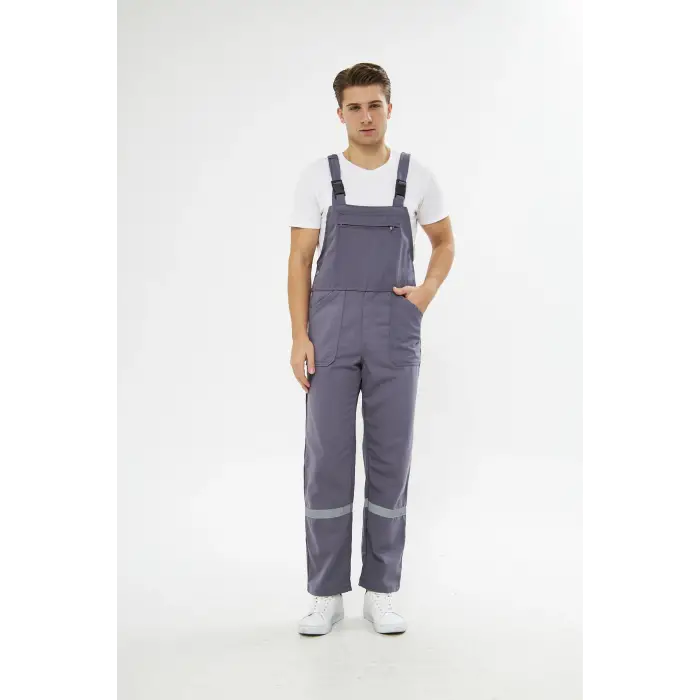 Orange Safety Bahçıvan İş Tulumu Reflektörlü %100 Pamuk Gri