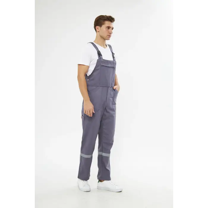 Orange Safety Bahçıvan İş Tulumu Reflektörlü %100 Pamuk Gri