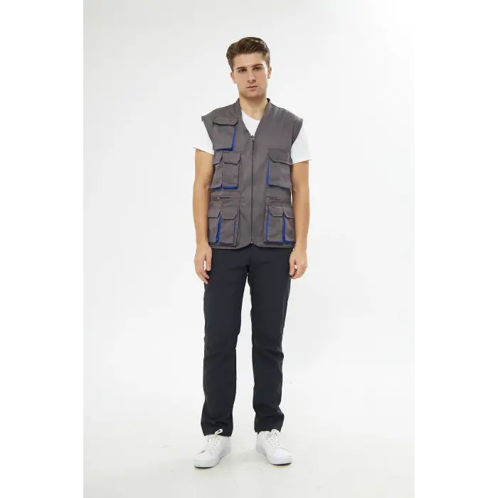 Orange Safety Çok Cepli Gri Yelek