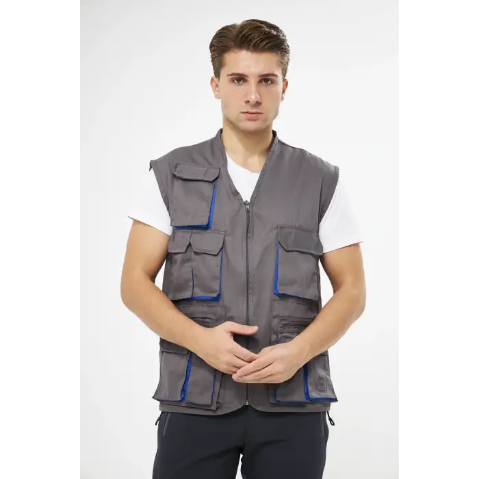 Orange Safety Çok Cepli Gri Yelek