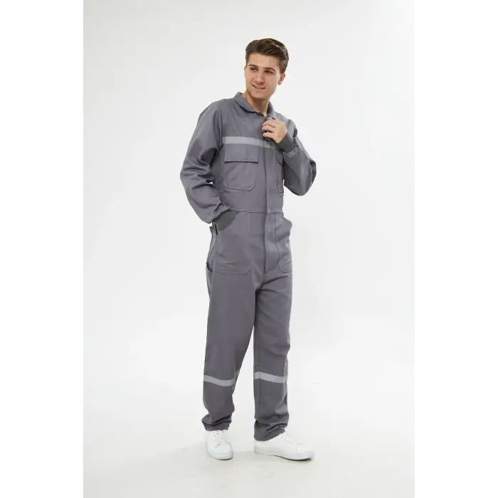 Orange Safety Gri Bütün  İş Tulumu 12/16 Gabardin