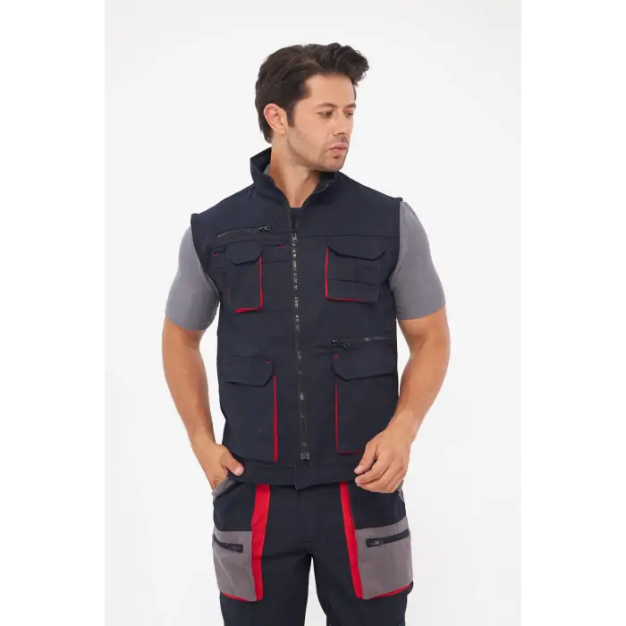 Orange Safety Harman Karışımı Lacivert Çok Cepli Yelek