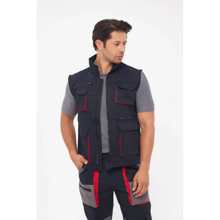 Orange Safety Harman Karışımı Lacivert Çok Cepli Yelek