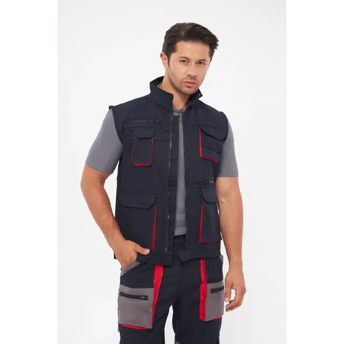 Orange Safety Harman Karışımı Lacivert Çok Cepli Yelek