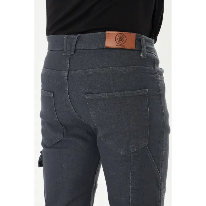 Orange Safety İş Pantolonu Kot Füme Kargo Cepli