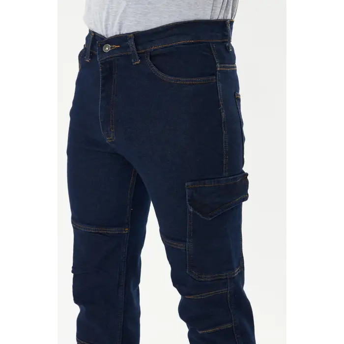 Orange Safety İş Pantolonu Kot Mavi Kargo Cepli