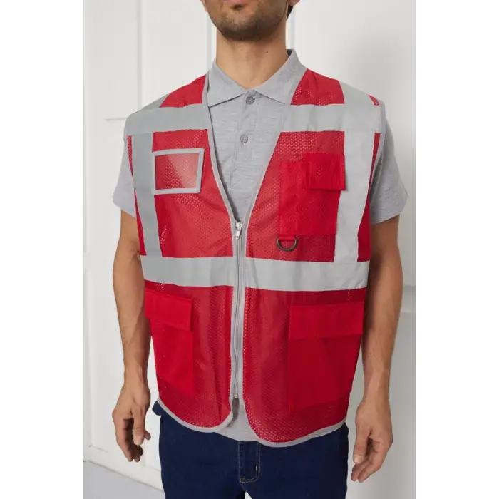 Orange Safety Kırmızı Fileli Mühendis Tipi İkaz Yeleği