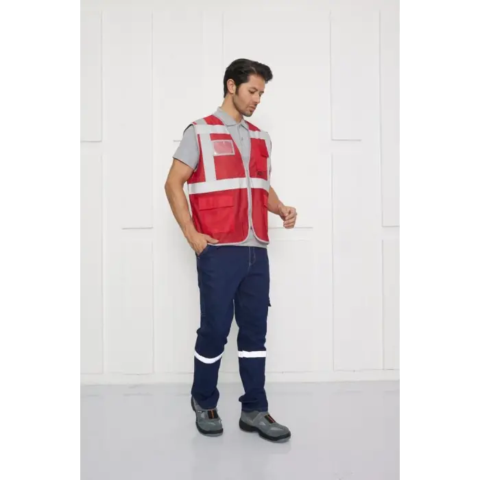 Orange Safety Kırmızı Fileli Mühendis Tipi İkaz Yeleği