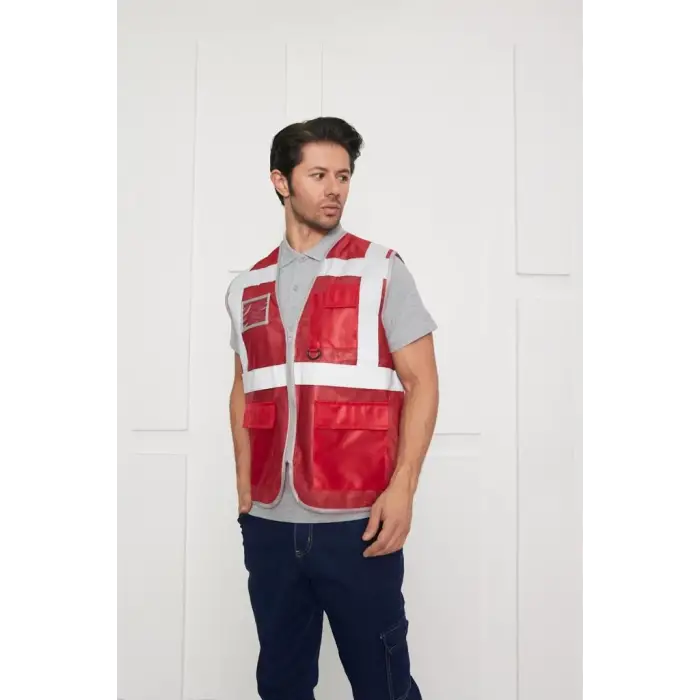 Orange Safety Kırmızı Mühendis Tipi İkaz Yeleği