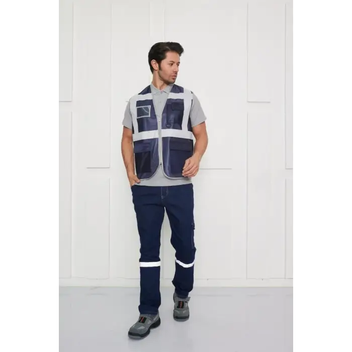 Orange Safety Lacivert Mühendis Tipi İkaz Yeleği