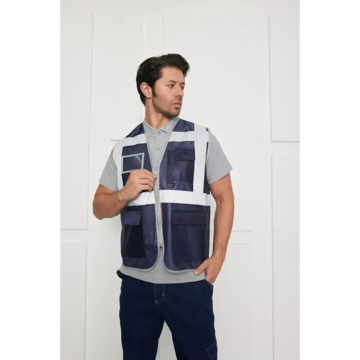 Orange Safety Lacivert Mühendis Tipi İkaz Yeleği