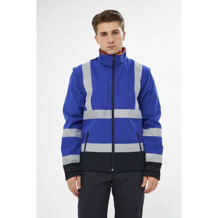Orange Safety Saks Mavi Softshell Mont Kolları Çıkmalı Reflektörlü