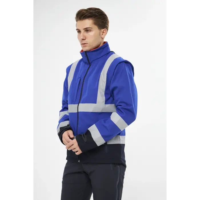 Orange Safety Saks Mavi Softshell Mont Kolları Çıkmalı Reflektörlü